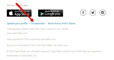 Select which OpenTable emails you receive or unsubscribe from all emails