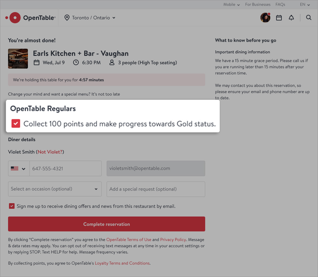 Earn OpenTable dining points and rewards